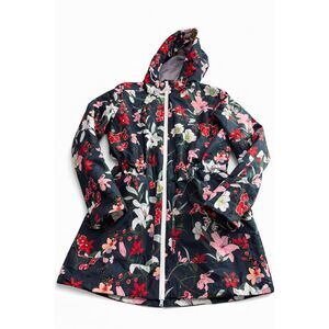 Nuage Waterproof Jacket Patch Pockets Back Vent Navy Blue Floral Size XS NEW